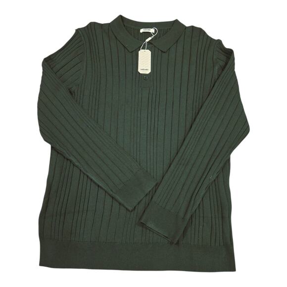 NWT Coofandy Men's LS Polo Sweater Pine Green 2XL - Picture 1 of 5